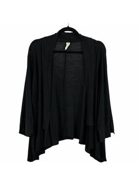 Chalet Lagenlook Linen Long Sleeve Open Front Shrug Cardigan Large Black